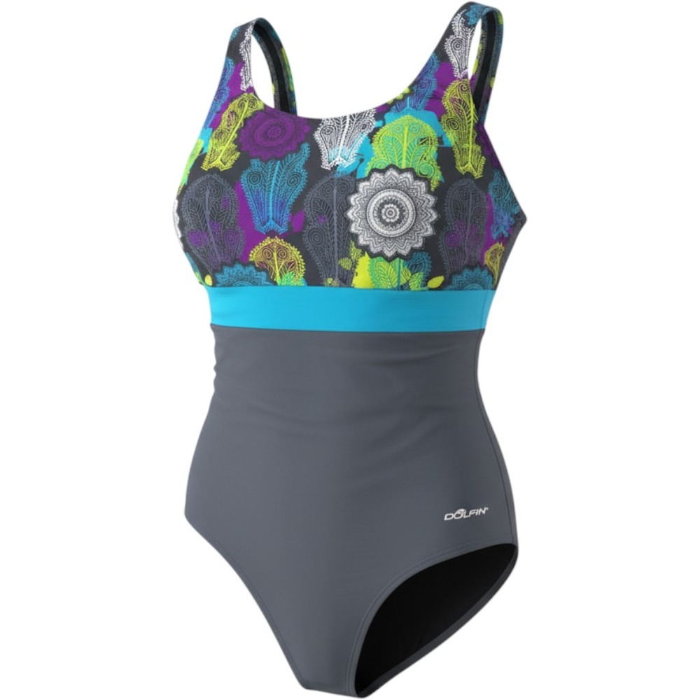 Dolfin Aquashape One Piece Swimsuit Grey Mandala Print Size 40/14 slimming